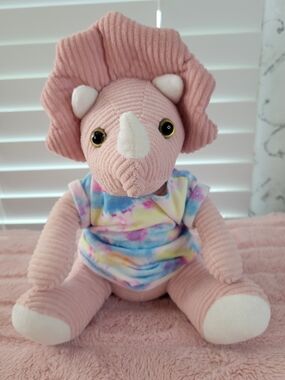 Pink Corduroy Triceratops Plush Stuffed Animal Tie-Dye Dinosaur Plushie Nursery